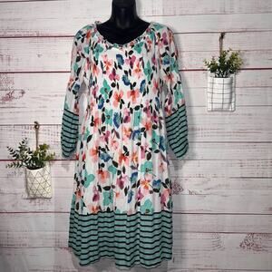 Sharagano Floral & Stripe Dress | Women’s Medium